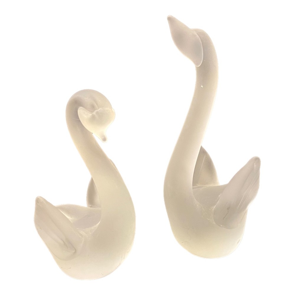 Vintage Frosted Glass Swans Lot of 2 Figurines Different Poses - Very Nice
